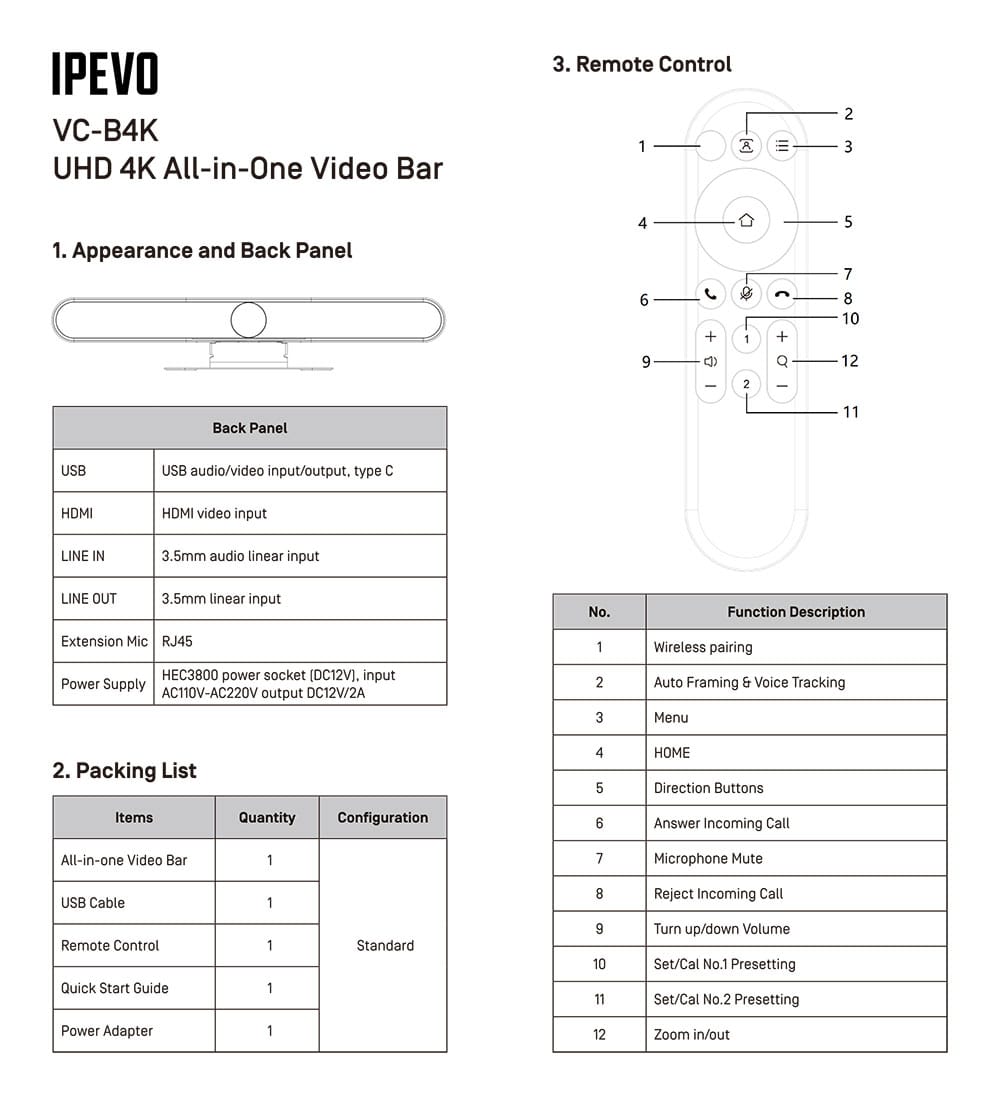 VC-B4K Quick Start Guide